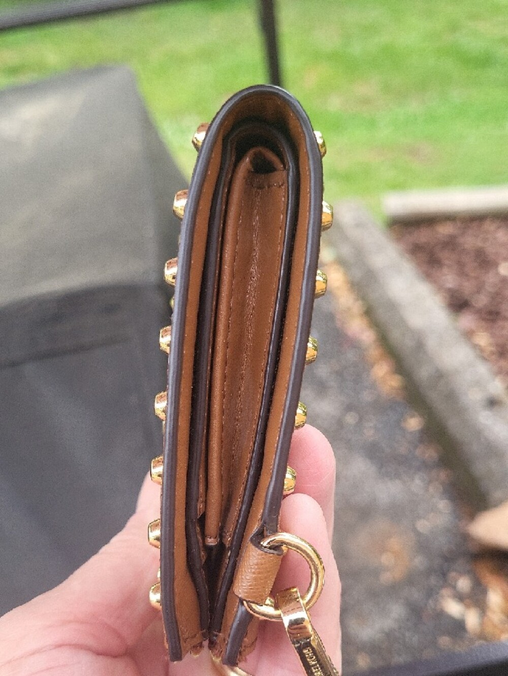 Michael Kors Brown Leather Studded Wristlet Clutch - Picture 16 of 16